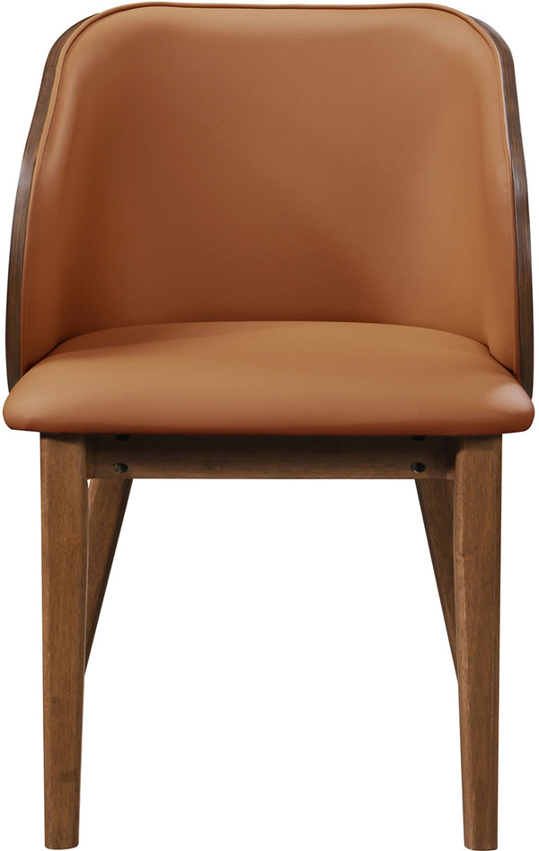 Meridian Furniture Glenwood Mid-century Vegan Leather Dining Chair with Walnut Veneer Back for Modern Rooms Tan 88035Cognac-C