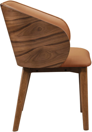 Meridian Furniture Glenwood Mid-century Vegan Leather Dining Chair with Walnut Veneer Back for Modern Rooms Tan 88035Cognac-C