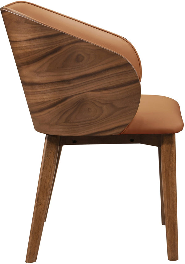 Meridian Furniture Glenwood Mid-century Vegan Leather Dining Chair with Walnut Veneer Back for Modern Rooms Tan 88035Cognac-C