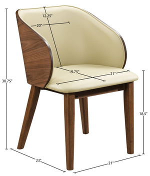 Meridian Furniture Glenwood Mid-century Vegan Leather Dining Chair with Walnut Veneer Back for Modern Rooms Cream 88035Cream-C