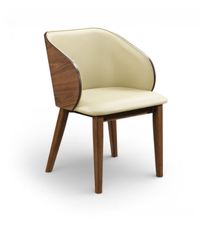 Meridian Furniture Glenwood Mid-century Vegan Leather Dining Chair with Walnut Veneer Back for Modern Rooms Cream 88035Cream-C