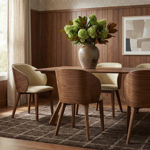 Meridian Furniture Glenwood Mid-century Vegan Leather Dining Chair with Walnut Veneer Back for Modern Rooms Cream 88035Cream-C