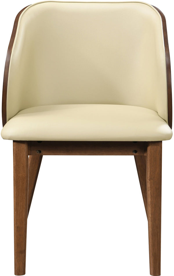 Meridian Furniture Glenwood Mid-century Vegan Leather Dining Chair with Walnut Veneer Back for Modern Rooms Cream 88035Cream-C