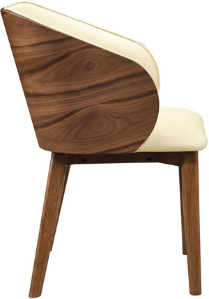Meridian Furniture Glenwood Mid-century Vegan Leather Dining Chair with Walnut Veneer Back for Modern Rooms Cream 88035Cream-C