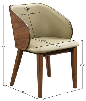 Meridian Furniture Glenwood Mid-century Vegan Leather Dining Chair with Walnut Veneer Back for Modern Rooms Khaki 88035Khaki-C