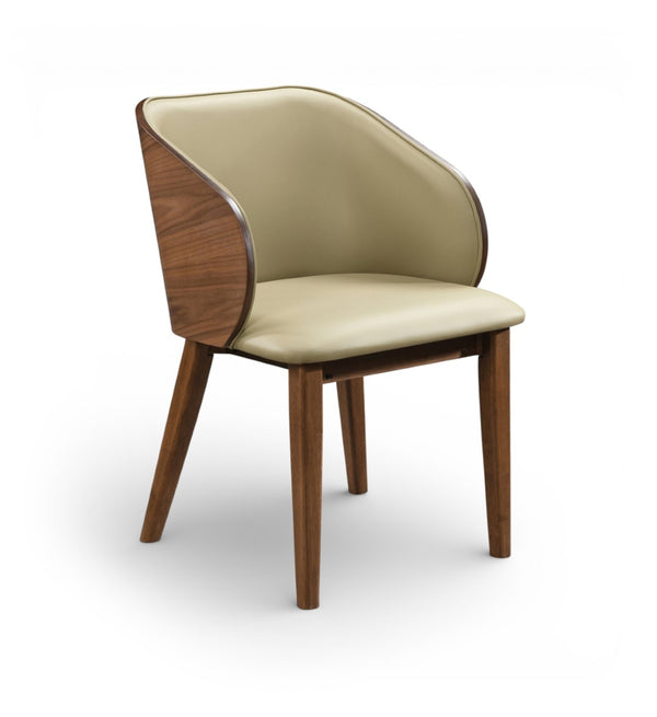 Meridian Furniture Glenwood Mid-century Vegan Leather Dining Chair with Walnut Veneer Back for Modern Rooms Khaki 88035Khaki-C