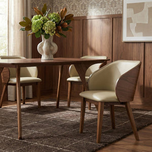 Meridian Furniture Glenwood Mid-century Vegan Leather Dining Chair with Walnut Veneer Back for Modern Rooms Khaki 88035Khaki-C
