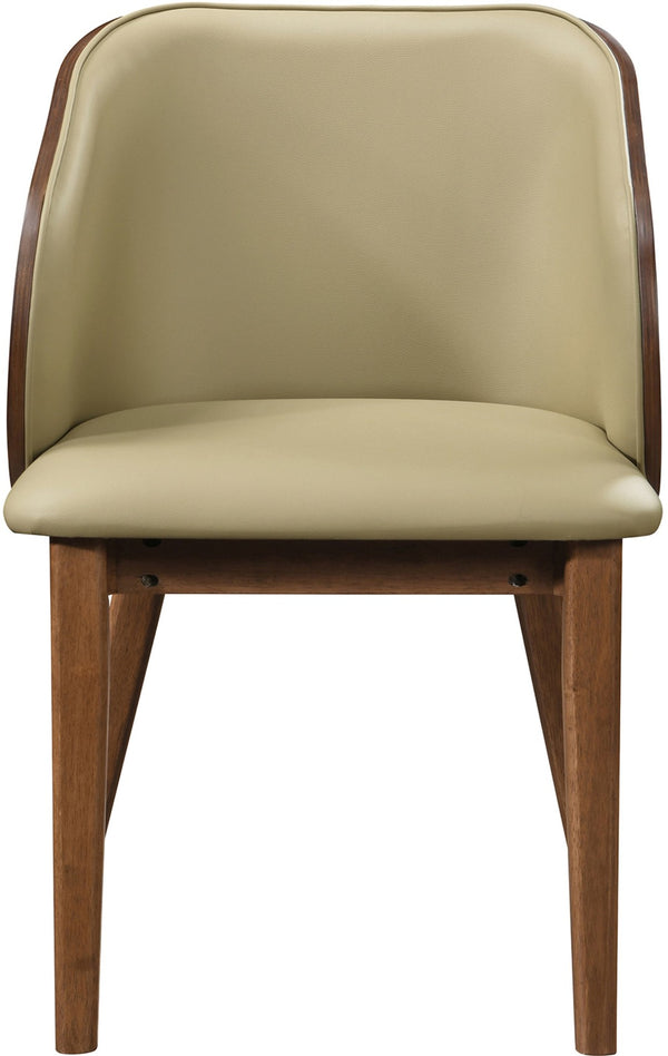 Meridian Furniture Glenwood Mid-century Vegan Leather Dining Chair with Walnut Veneer Back for Modern Rooms Khaki 88035Khaki-C