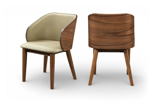 Meridian Furniture Glenwood Mid-century Vegan Leather Dining Chair with Walnut Veneer Back for Modern Rooms Khaki 88035Khaki-C