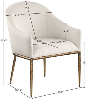 Meridian Furniture Ferro Curved Upholstered Dining Arm Chair with Brushed Iron Frame and Stain Resistant Linen Beige A 88036Beige-AC