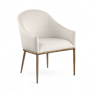 Meridian Furniture Ferro Curved Upholstered Dining Arm Chair with Brushed Iron Frame and Stain Resistant Linen Beige A 88036Beige-AC