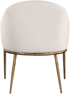 Meridian Furniture Ferro Curved Upholstered Dining Arm Chair with Brushed Iron Frame and Stain Resistant Linen Beige A 88036Beige-AC