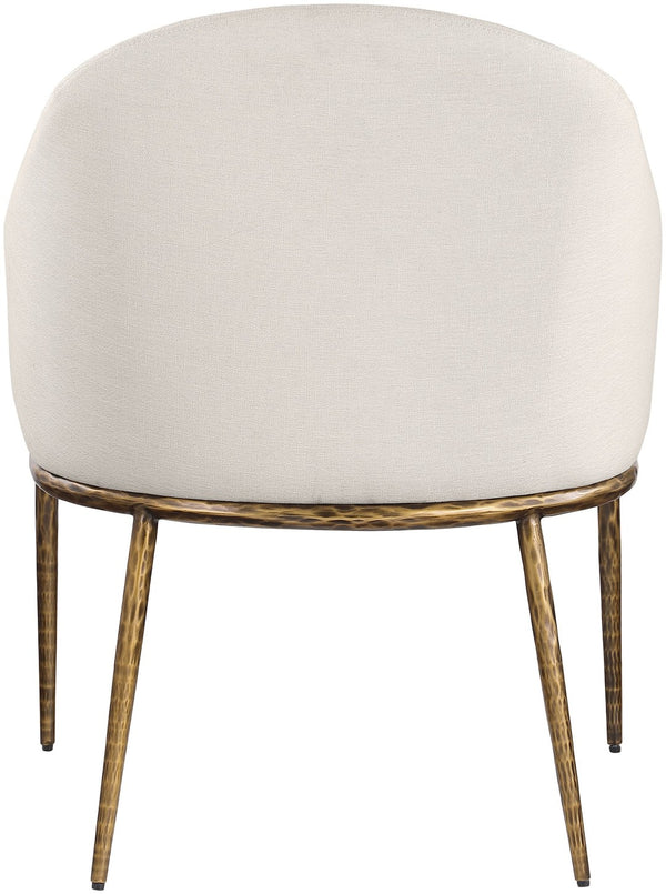 Meridian Furniture Ferro Curved Upholstered Dining Arm Chair with Brushed Iron Frame and Stain Resistant Linen Beige A 88036Beige-AC