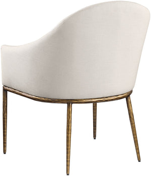 Meridian Furniture Ferro Curved Upholstered Dining Arm Chair with Brushed Iron Frame and Stain Resistant Linen Beige A 88036Beige-AC