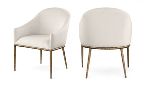 Meridian Furniture Ferro Curved Upholstered Dining Arm Chair with Brushed Iron Frame and Stain Resistant Linen Beige A 88036Beige-AC