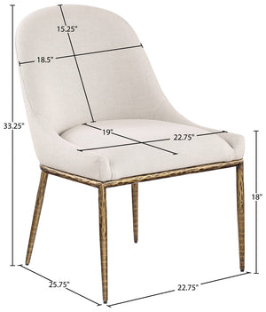 Meridian Furniture Ferro Curved Upholstered Dining Chair with Iron Legs and Stain Resistant Linen Performance Fabric Beige 88036 88036Beige-SC