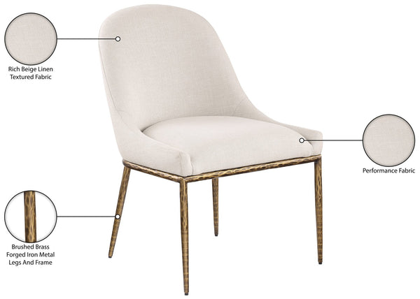 Meridian Furniture Ferro Curved Upholstered Dining Chair with Iron Legs and Stain Resistant Linen Performance Fabric Beige 88036 88036Beige-SC
