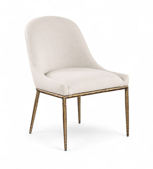 Meridian Furniture Ferro Curved Upholstered Dining Chair with Iron Legs and Stain Resistant Linen Performance Fabric Beige 88036 88036Beige-SC