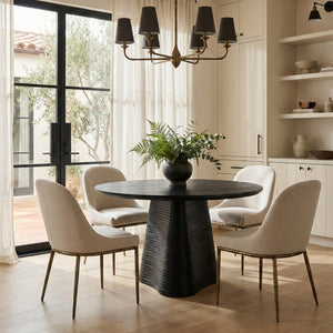 Meridian Furniture Ferro Curved Upholstered Dining Chair with Iron Legs and Stain Resistant Linen Performance Fabric Beige 88036 88036Beige-SC