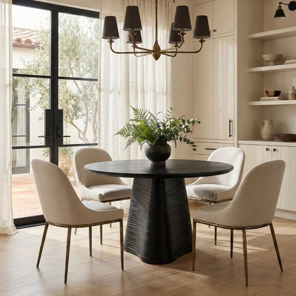 Meridian Furniture Ferro Curved Upholstered Dining Chair with Iron Legs and Stain Resistant Linen Performance Fabric Beige 88036 88036Beige-SC