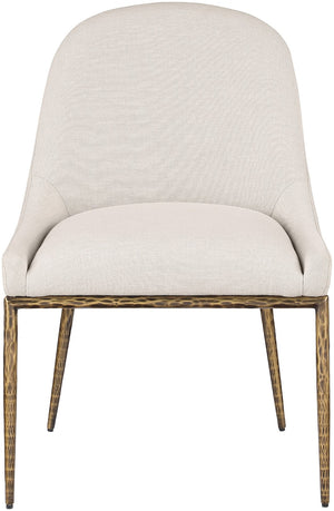 Meridian Furniture Ferro Curved Upholstered Dining Chair with Iron Legs and Stain Resistant Linen Performance Fabric Beige 88036 88036Beige-SC