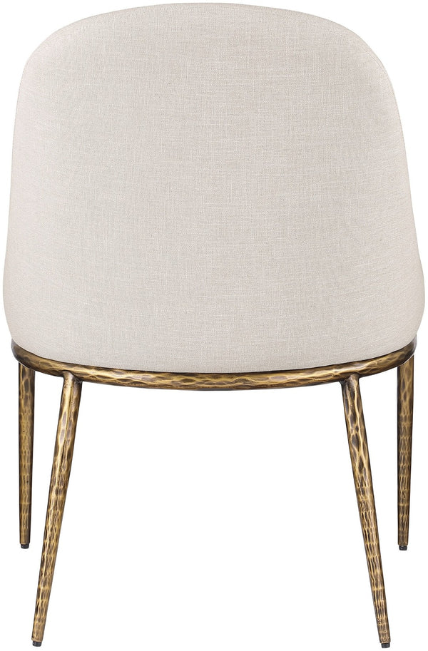 Meridian Furniture Ferro Curved Upholstered Dining Chair with Iron Legs and Stain Resistant Linen Performance Fabric Beige 88036 88036Beige-SC