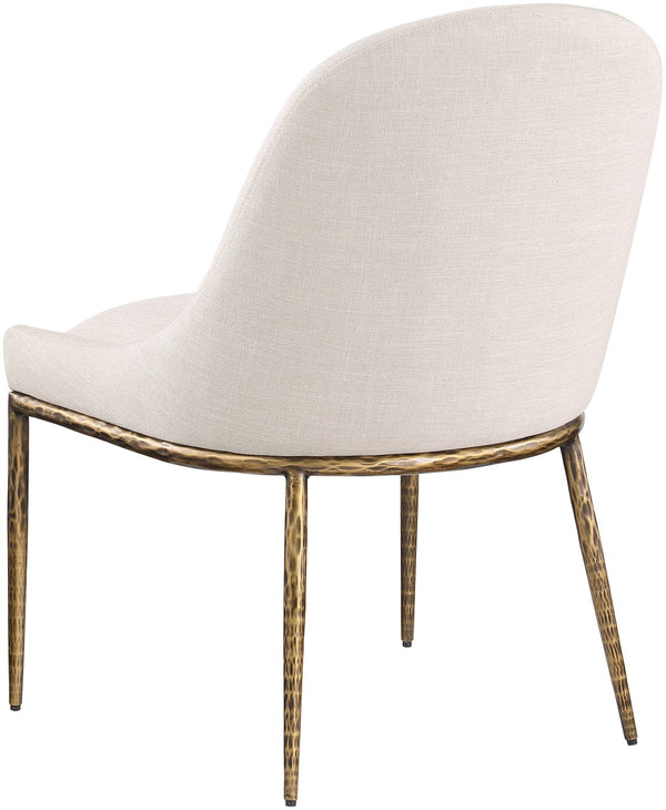 Meridian Furniture Ferro Curved Upholstered Dining Chair with Iron Legs and Stain Resistant Linen Performance Fabric Beige 88036 88036Beige-SC