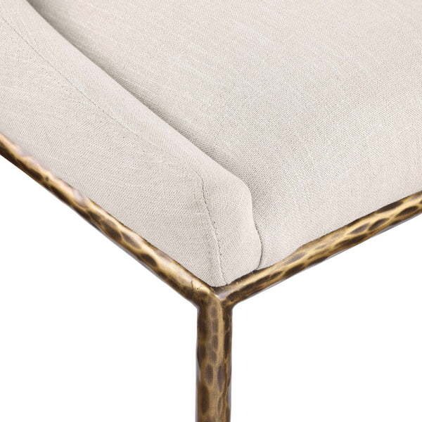 Meridian Furniture Ferro Curved Upholstered Dining Chair with Iron Legs and Stain Resistant Linen Performance Fabric Beige 88036 88036Beige-SC