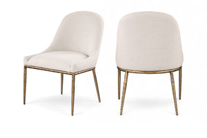 Meridian Furniture Ferro Curved Upholstered Dining Chair with Iron Legs and Stain Resistant Linen Performance Fabric Beige 88036 88036Beige-SC