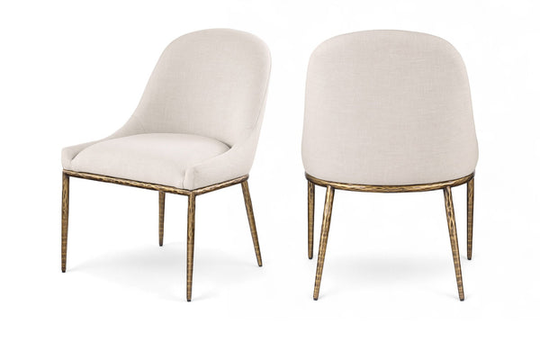 Meridian Furniture Ferro Curved Upholstered Dining Chair with Iron Legs and Stain Resistant Linen Performance Fabric Beige 88036 88036Beige-SC