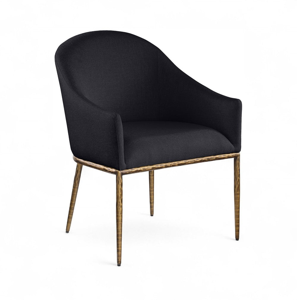 Meridian Furniture Ferro Curved Upholstered Dining Arm Chair with Brushed Iron Frame and Stain Resistant Linen Black A 88036Black-AC