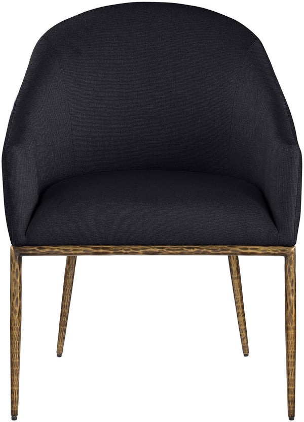 Meridian Furniture Ferro Curved Upholstered Dining Arm Chair with Brushed Iron Frame and Stain Resistant Linen Black A 88036Black-AC