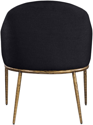 Meridian Furniture Ferro Curved Upholstered Dining Arm Chair with Brushed Iron Frame and Stain Resistant Linen Black A 88036Black-AC