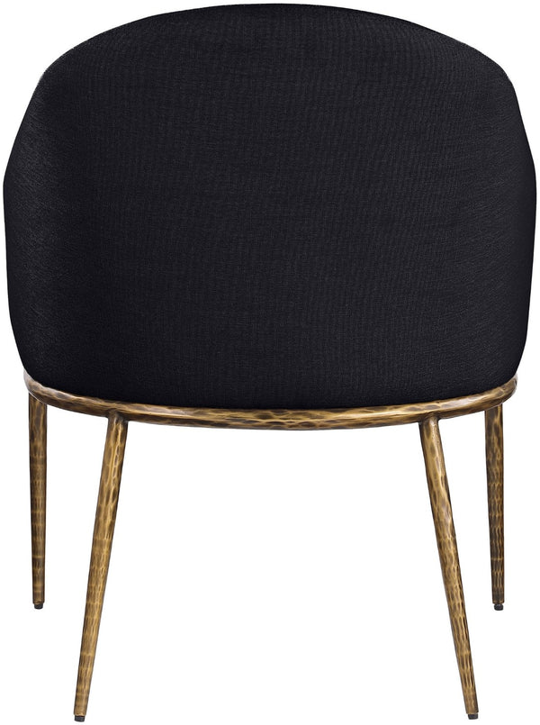 Meridian Furniture Ferro Curved Upholstered Dining Arm Chair with Brushed Iron Frame and Stain Resistant Linen Black A 88036Black-AC