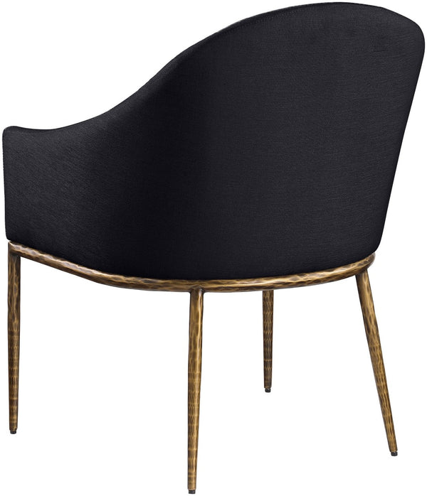 Meridian Furniture Ferro Curved Upholstered Dining Arm Chair with Brushed Iron Frame and Stain Resistant Linen Black A 88036Black-AC