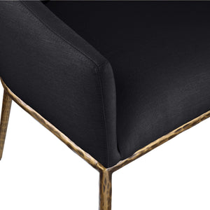 Meridian Furniture Ferro Curved Upholstered Dining Arm Chair with Brushed Iron Frame and Stain Resistant Linen Black A 88036Black-AC