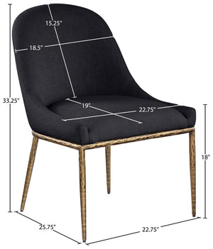 Meridian Furniture Ferro Curved Upholstered Dining Chair with Iron Legs and Stain Resistant Linen Performance Fabric Black 88036 88036Black-SC