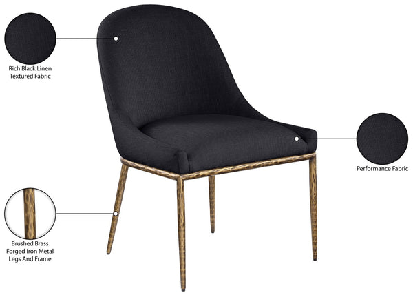 Meridian Furniture Ferro Curved Upholstered Dining Chair with Iron Legs and Stain Resistant Linen Performance Fabric Black 88036 88036Black-SC