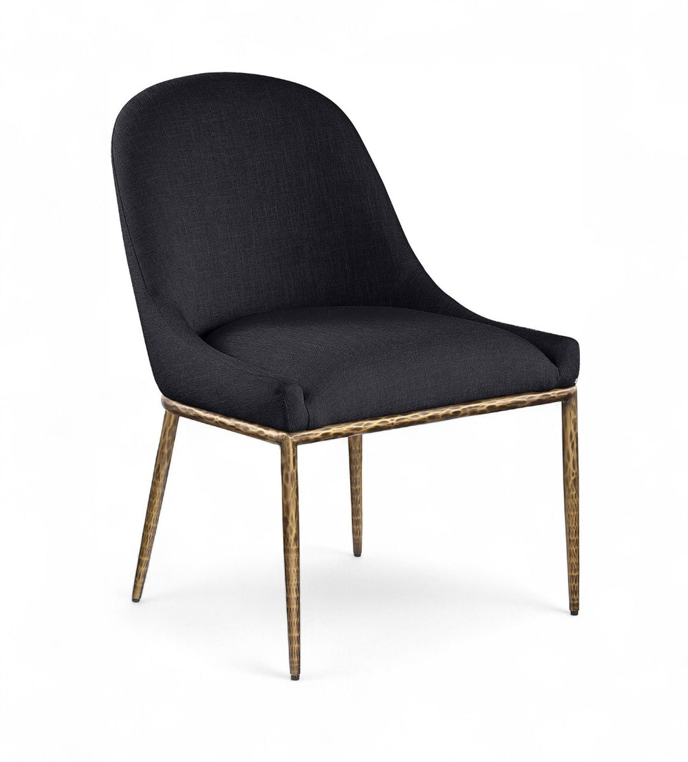 Meridian Furniture Ferro Curved Upholstered Dining Chair with Iron Legs and Stain Resistant Linen Performance Fabric Black 88036 88036Black-SC