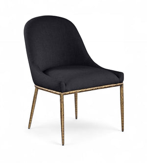 Meridian Furniture Ferro Curved Upholstered Dining Chair with Iron Legs and Stain Resistant Linen Performance Fabric Black 88036 88036Black-SC