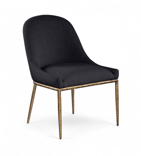 Meridian Furniture Ferro Curved Upholstered Dining Chair with Iron Legs and Stain Resistant Linen Performance Fabric Black 88036 88036Black-SC