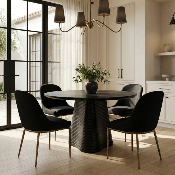 Meridian Furniture Ferro Curved Upholstered Dining Chair with Iron Legs and Stain Resistant Linen Performance Fabric Black 88036 88036Black-SC