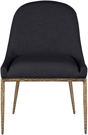 Meridian Furniture Ferro Curved Upholstered Dining Chair with Iron Legs and Stain Resistant Linen Performance Fabric Black 88036 88036Black-SC