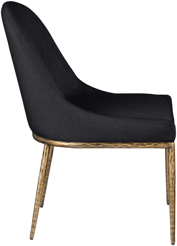 Meridian Furniture Ferro Curved Upholstered Dining Chair with Iron Legs and Stain Resistant Linen Performance Fabric Black 88036 88036Black-SC