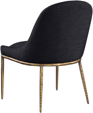 Meridian Furniture Ferro Curved Upholstered Dining Chair with Iron Legs and Stain Resistant Linen Performance Fabric Black 88036 88036Black-SC