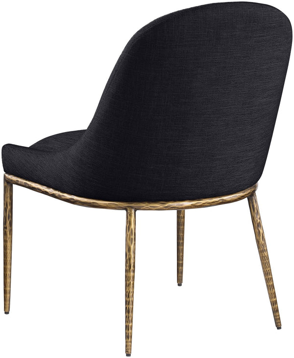 Meridian Furniture Ferro Curved Upholstered Dining Chair with Iron Legs and Stain Resistant Linen Performance Fabric Black 88036 88036Black-SC