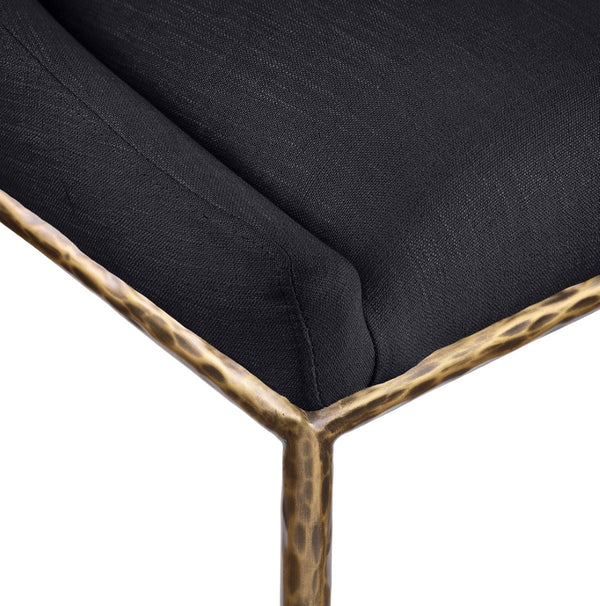 Meridian Furniture Ferro Curved Upholstered Dining Chair with Iron Legs and Stain Resistant Linen Performance Fabric Black 88036 88036Black-SC