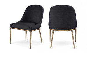 Meridian Furniture Ferro Curved Upholstered Dining Chair with Iron Legs and Stain Resistant Linen Performance Fabric Black 88036 88036Black-SC