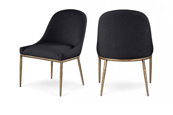 Meridian Furniture Ferro Curved Upholstered Dining Chair with Iron Legs and Stain Resistant Linen Performance Fabric Black 88036 88036Black-SC