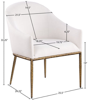 Meridian Furniture Ferro Curved Upholstered Dining Arm Chair with Brushed Iron Frame and Stain Resistant Linen Cream A 88036Cream-AC